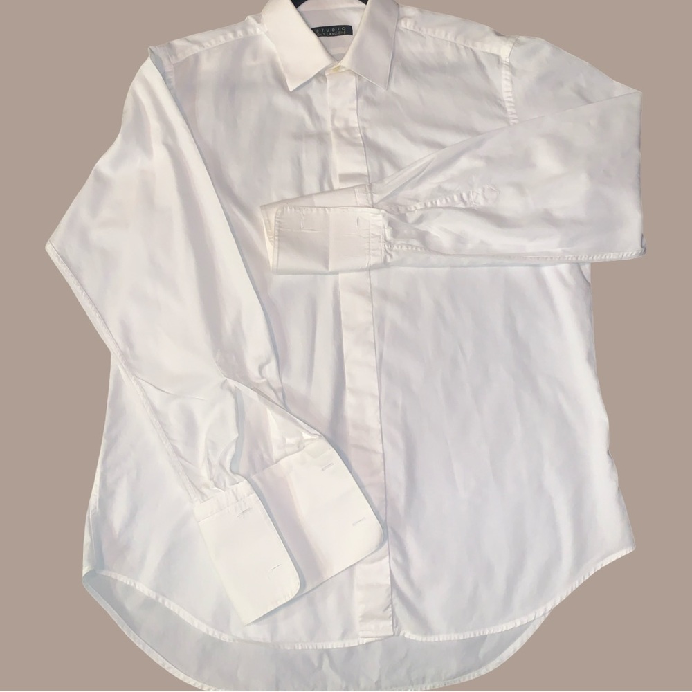 Guy Laroche Studio Men’s White Cotton Sleeve Button Down Dress Shirt Size 17/43